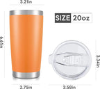 20 oz Tumbler with Lid Stainless Steel Double Wall Vacuum Insulated Tumblers Powder Coated Cups Travel Mug Keep Drinks Cold and Hot, Orange