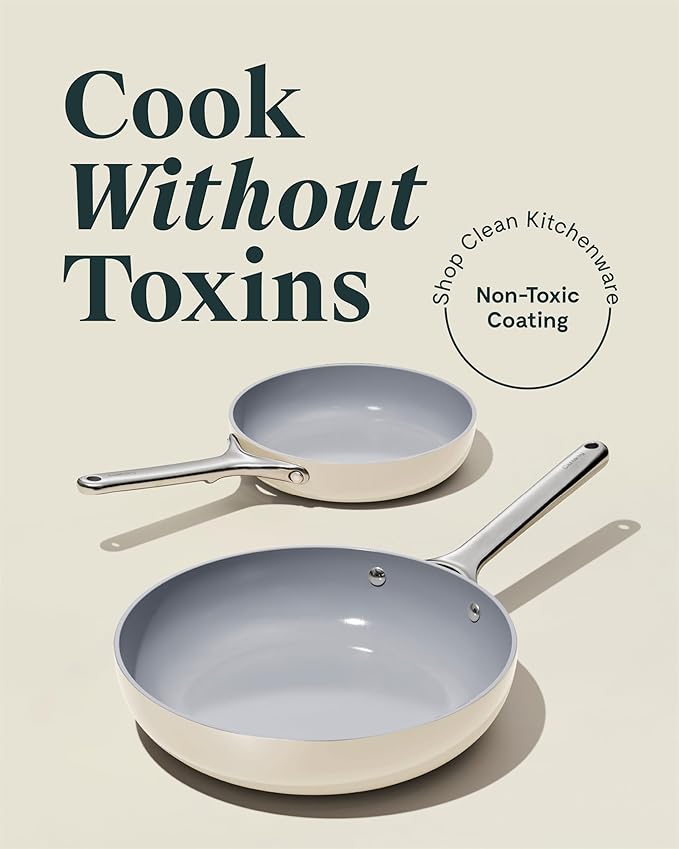 Caraway Fry Pan Duo - Nonstick Ceramic Frying Pan (8" & 10.5”) - Non Toxic, PTFE & PFOA Free - Oven Safe & Compatible with All Stovetops (Gas, Electric & Induction) - Sage