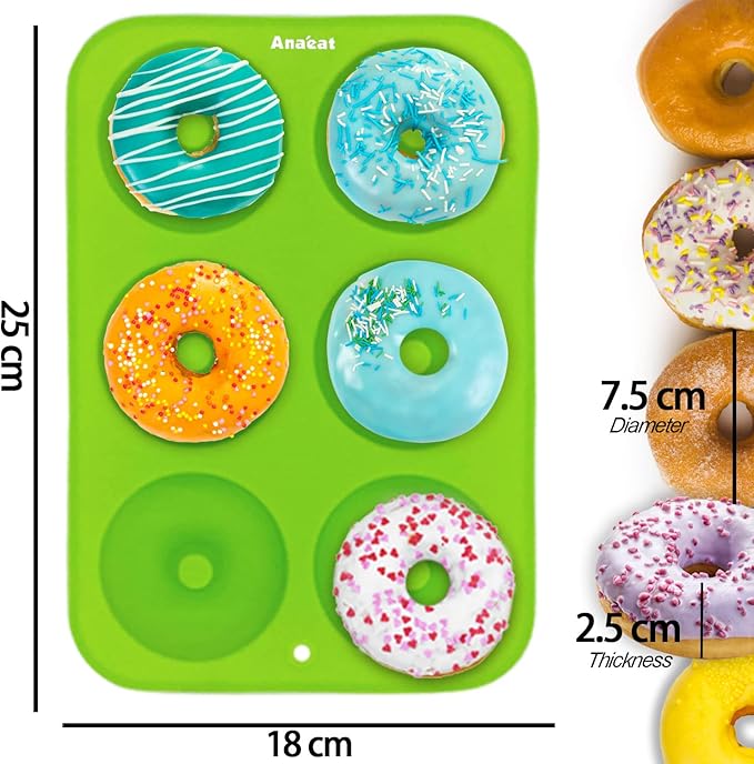 Anaeat 3 Pack Donut Pan Silicone Baking Mold, Just Pop Out! Non-Stick Doughnuts Baking Pans BPA Free for 6 Full-Size Donuts, Muffin, Cake Biscuit Bagels - Oven & Dishwasher Safe (Multicolor)