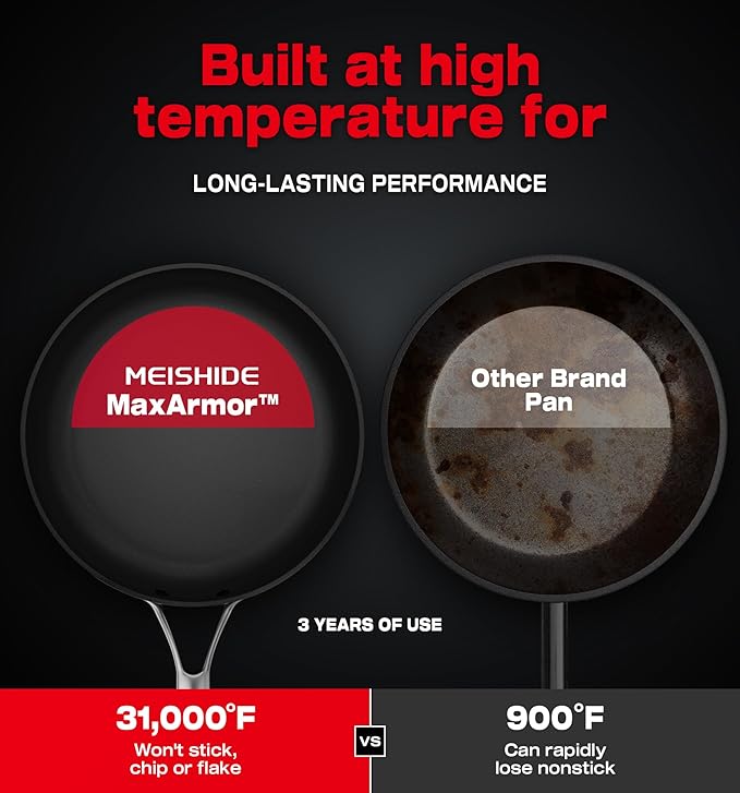 Pots and Pans Set Non Stick, Oven Safe 500F Premium Hard Anodized Induction Cookware Sets 8 Pcs, Frying Pans & Saucepans with Stay-Cool Handles, Glass Lids, PFAS/PFOS/PFOA/BPA Free, Black