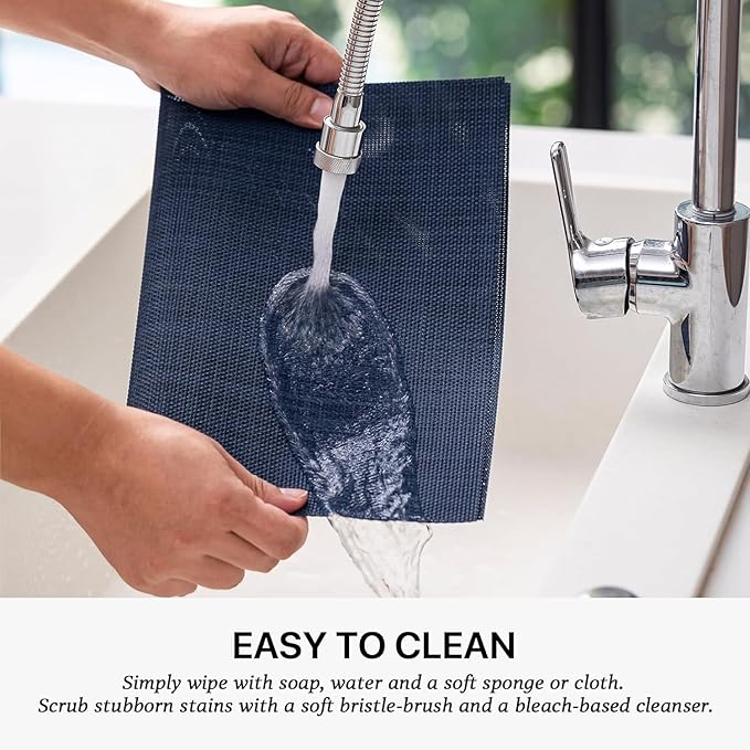 LEXMORE PlaceMats Set of 12 Vinyl/Plastic Woven Place Mats for Kitchen Table Indoor/Outdoor Washable PlaceMats Wipeable Dining Table Mats(Navy Blue)