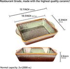 Rectangular 10 x 8 Casserole Dish, 2 Qt Ceramic Au gratin Baking Dish with Handles, Or for mixing, salad, pasta plate, Best gift for those who love baking, Microwave, Oven safe