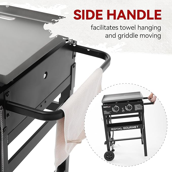 Royal Gourmet GB2000N 2 Burner Propane Gas Griddle, 23 Inch Flat Top Grill with 450 Sq. In. Cooking Area for Backyard and Tailgating, Black