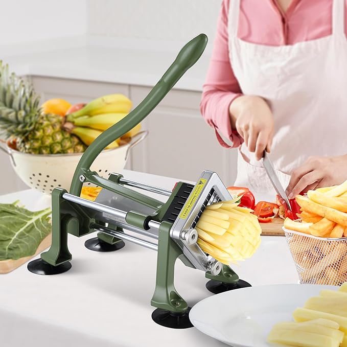 VEVOR French Fry Cutter, Potato Slicer with 3/8-Inch Stainless Steel Blade, Manual Potato Cutter Chopper with Suction Cups, Great for Potato, French Fries, Cucumber, Vegetables, Carrot