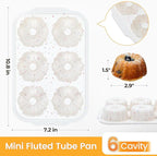 CAKETIME Mini Fluted Tube Pan with Metal Reinforced Frame, 6-Cavity Silicone Nonstick Small Cake Molds 2Pcs for Chocoflan, Donuts, Cornbread, Brownies, Jellies BPA Free