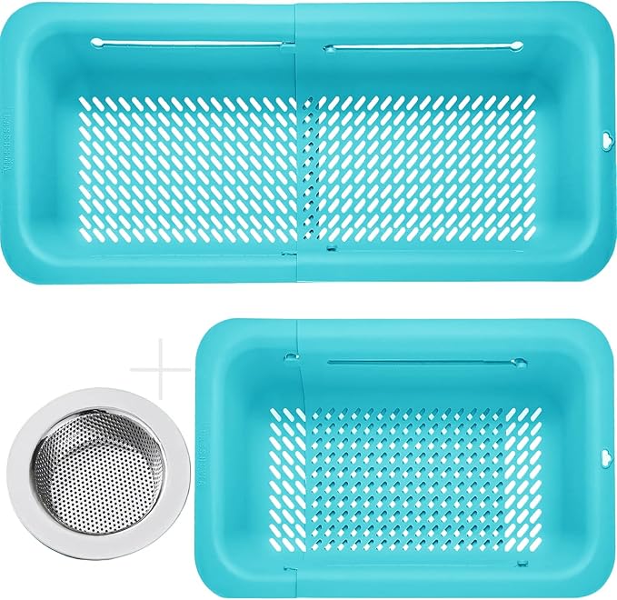 LASSHSWA Collapsible Colander and Strainer for Kitchen, Over the Sink Strainer Basket for Kitchen, Fruit Pasta Food Strainer Expandable Plastic Colander with A Sink Drain Strainer Stainless Steel