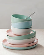 Famiware Milkyway Plates and Bowls Sets, 12 Pieces Dinnerware Sets, Reactive Glaze Dish Set, Stoneware Dishes Set for 4, Matte Multi-color