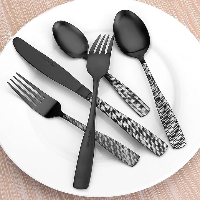 Matte Black Silverware Set, 20-Piece Stainless Steel Flatware Cutlery Set, Satin Finish Tableware Set Service for 4, Include Knife Fork Spoon, Dishwasher Safe