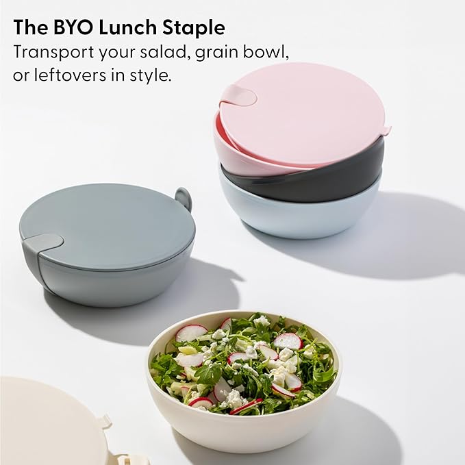 W&P Porter Plastic Bowl Lunch Container w/ Protective Non-slip Exterior, Slate 1 Liter | Lid & Snap-tight Silicone Strap | Food Storage, Bento Box, Meal Prep | BPA-Free Plastic