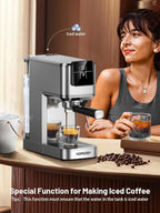 20 Bar Espresso Machine, Hot & Cold Brew Coffee Maker with Milk Frother, Touch Screen, Compact Water Tank, Expresso Coffee Machines for Lattes, Cappuccinos, Americano, Home & Office, Stainless Steel
