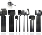 JASHII Silverware Set Satin Finish 24-Piece Stainless Steel Flatware Set Kitchen Utensil Set Service for 6 Tableware Cutlery Set Dishwasher Safe (Matte Black)