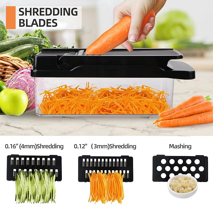 18 In 1 Vegetable Chopper, Vegetable Dice, Veggie Chopper with Container, Mandoline Slicer & Cheese Grater,Onion Potato Salad Food Chopper,Includes a free egg Slicer & onion holder for slicing