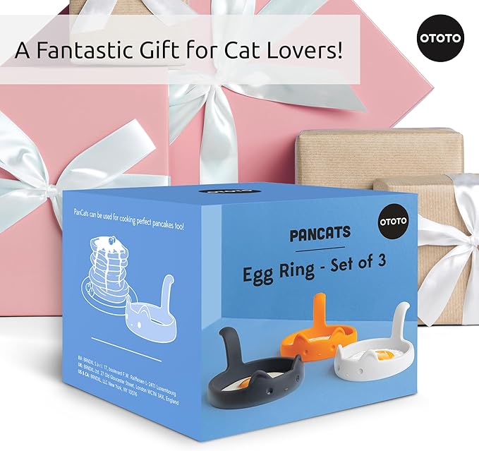 OTOTO PanCats Egg Ring Set of 3 - Silicone Egg Rings for Frying Eggs, Non Stick Fried Egg Cooker Ring, Cat Gifts for Cat Lovers, Cute Funny Kitchen Accessories Gadgets (Multicolor)