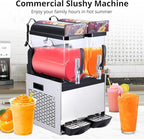 Commercial Slushy Machine, 15L*2 slushy machine for home, 700W Professional cocktail margarita Frozen Drink Maker with Automatic cleaning mode, Stainless Steel Construction, Efficient