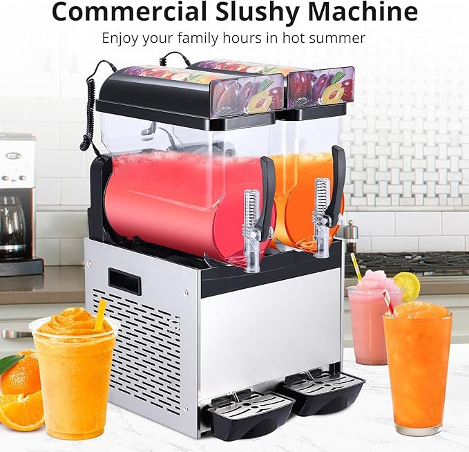 Commercial Slushy Machine, 15L*2 slushy machine for home, 700W Professional cocktail margarita Frozen Drink Maker with Automatic cleaning mode, Stainless Steel Construction, Efficient