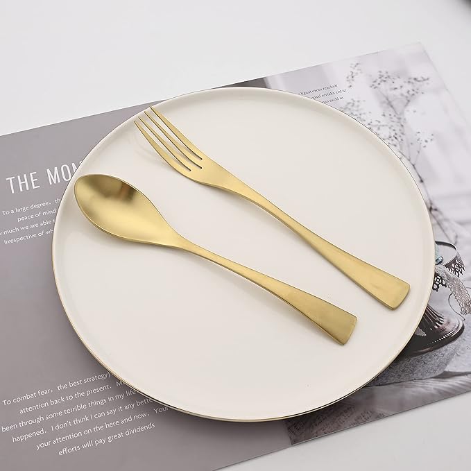 Luxury 18/10 Stainless Steel Matte Champagne gold Flatware Set - Silverware Cutlery Utensil Set Steak Knife Spoon and Fork Knife Serving Set,Service for 1 (6-Piece)