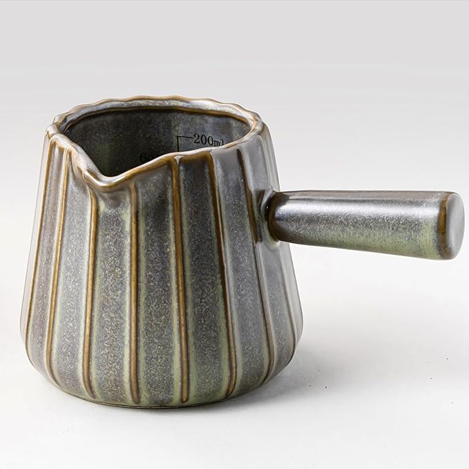 Espresso Cups Ceramic, 200ML Espresso Measuring Cup with Spout, Expresso Shots Cups with Handle, Espresso Accessories, Dark Green