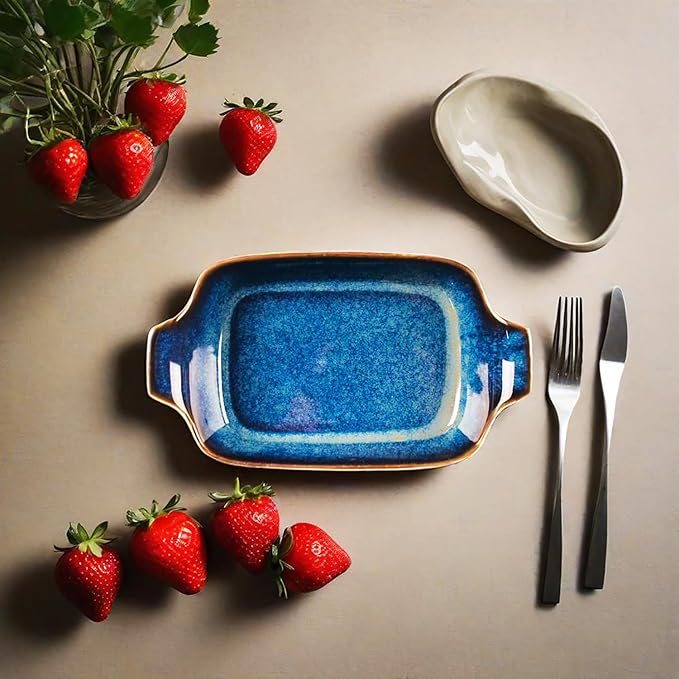 Ceramics Au Gratin baking Dishes Set of 2, Baking Tray Bake ware, 12.3 oz Ramekins, for Pie Pan, Appetizer, Tart, Dessert, Quiche, Oven Small dish, individual dishes, Rectangular 9 Inch