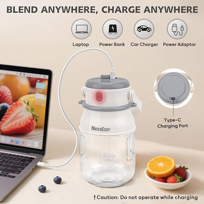 Portable Blender for Shakes and Smoothies- Personal Juicer 27 OZ Electric Protein Shaker Bottle with Insulated Sleeve, USB-C Rechargeable,Travel Lid- Small Blender Cup for Kitchen, Office, Gym,Trave