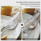 HIKAA Forged Silverware Set Stainless Steel Flatware Set,Service for 4,Matte Satin Polished Cutlery Set,Dishwasher Safe (Mattle Silver, 5PCS)