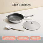 Our Place Titanium Always Pan Pro - 10.6” (2.8 Qt) No-Coating Nonstick Skillet | Tri-Ply Titanium & Stainless Steel | Safe for Oven, Induction & All Cooktops up to 1000°F | Includes Spatula | Chrome