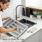 AMADA HOMEFURNISHING Expandable Silverware Drawer Organizer, Adjustable Utensil Tray For Kitchen Storage, BPA-Free Cutlery Holder for Spoons, Forks and Knives, Easy to Clean and Wash, Gray