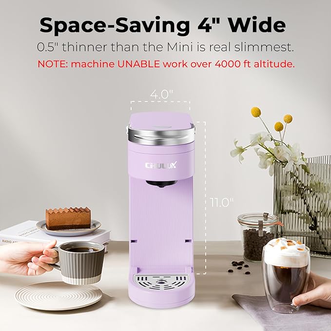 CHULUX Slim Single Serve Coffee Maker for K Pods, One Cup Coffee Maker Fits 7.3" Travel Mugs, Coffee Machine with 6 to 12oz Brew Sizes, Lavender