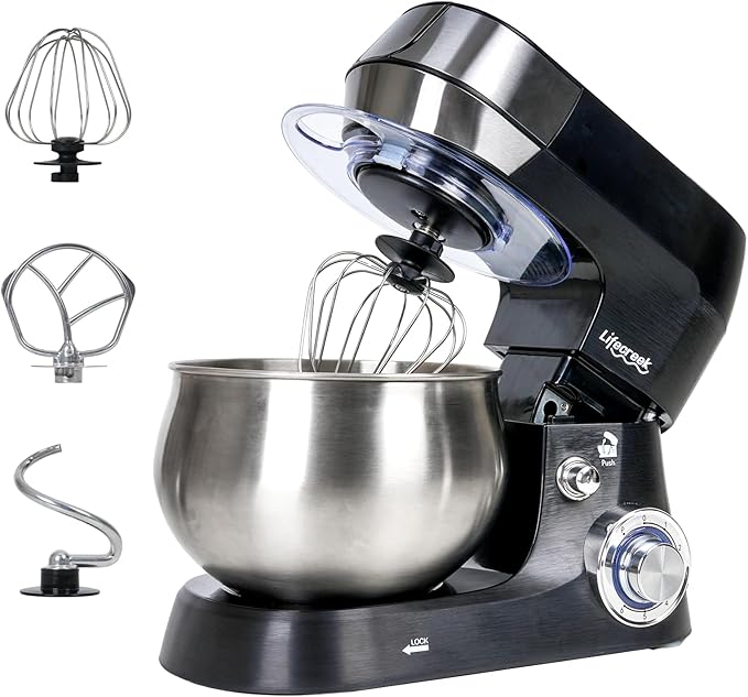 3-in-1 Stand Mixer, 5.3Qt 660W, 6-Speed Tilt-head Food Mixer, Electric Kitchen Portable Lightweight Mixer with Stainless Steel Bowl, Dough Hook, Whisk, Beater(Black)