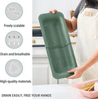 Collapsible Sink Colanders and Strainers Basket Extendable Plastic Fruit Vegetable Strainer Drainer Basket for Kitchen (Length 13.6 inch-18.7 inch) (Apple Green)