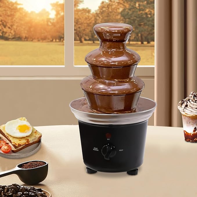 1lb Chocolate Fountain Machine, 3-Tier Stainless Steel Electric Fondue Fountain with Fruit Plate & 6 Forks, for Parties Weddings Events, 120V 40W, US Plug (Black)