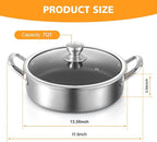 Stainless Steel 7QT Saute Pan 14 Inch Deep Frying Pan with Lid Nonstick,Hybird Induction Cooking Pan,PFOA Free Cookware,Large Skillets