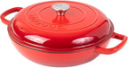 Cast Iron Dutch Oven with Lid – Non Stick Shallow Dutch Oven Pot, Oven Safe up to 500° F – Sturdy Cooking Pot – Enamelled Stockpot Cookware – Red, 3.7-Quart, 30cm – by Nuovva