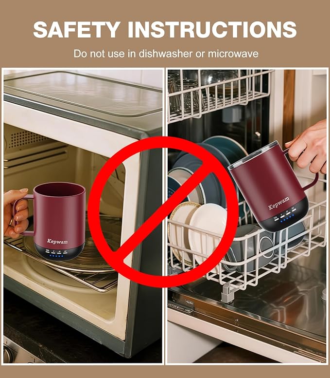 Self Heating Coffee Mug T1-16oz Fast Heating & Ultra Long-Lasting Battery Life, Heated Coffee Mug Up to 149℉ - Touch & App Controlled Coffee Mug, Birthday Gifts for Women and Men