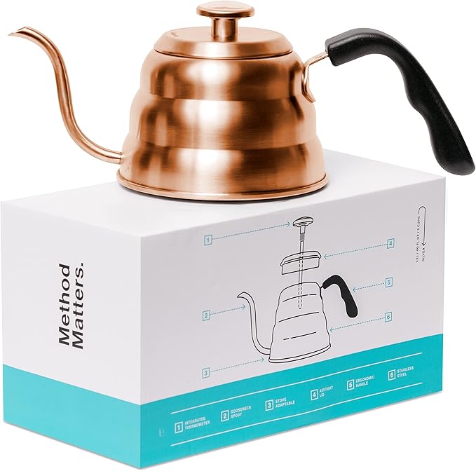 Barista Warrior Pour Over Coffee Kettle with Thermometer – Gooseneck Kettle for Coffee and Tea, Stainless Steel for All Stovetops (Copper Coated, 1.0 Liter, 34 fl oz)