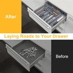 Large Premium Bamboo Silverware Organizer - Expandable Drawer Organizer & Utensil Organizer - 17"x19.7" Cutlery Tray with Dividers for Kitchen Utensils and Flatware (7-9 Slots) (Grey)