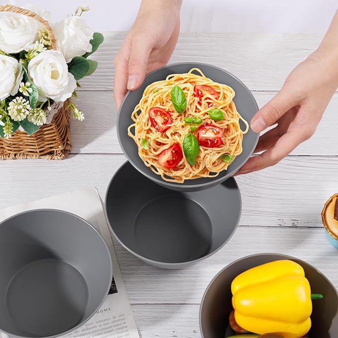 supernal 12PCS Dark Grey Wheat Straw & Hard Plastic Bowls - Reusable Soup Bowls,Unbreakable Fridge/Dishwasher Safe Bowl for Catering,Hot Food,Holiday Meals,Cereal,Ramen (Disposable Snack Bowl)