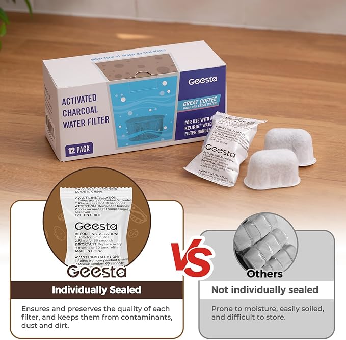 Premium 12-Pack Replacement Charcoal Water Filters for Keurig Coffee Machine