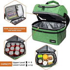 OPUX Lunch Box For Men Women, Insulated Large Lunch Bag Adult Work, Double Decker Lunchbox Meal Prep, Dual Compartment Leakproof Lunch Cooler, Soft Lunch Pail Tote Boys Girls Kids School, Green 12L