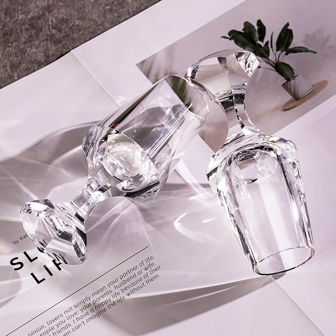 KAMMAK Crystal Snifter Glasses Set of 2 - Premium Handmade Stemmed Whiskey Glass for Brandy-2.37 Oz, Cognac & Bourbon, Elegant Etched Detailing, Luxury Barware for Tasting & Gifting