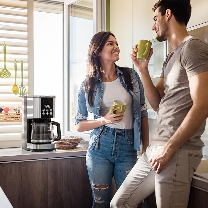 Kismile 10-Cup Drip Coffee Maker with LED Display & Touch Screen, 24H Timer, Dry Boil Protection, Programmable, 1.5L Water Tank, for Home & Office(Black)