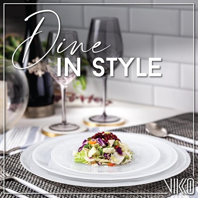 Vikko Lunch Plates, Set of 4 White Alabaster Plates, 8.5" Plate with Marbelized, Swirl Design, Elegant Glass Entrée Plate, Dishwasher Safe