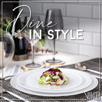 Vikko Lunch Plates, Set of 4 White Alabaster Plates, 8.5" Plate with Marbelized, Swirl Design, Elegant Glass Entrée Plate, Dishwasher Safe