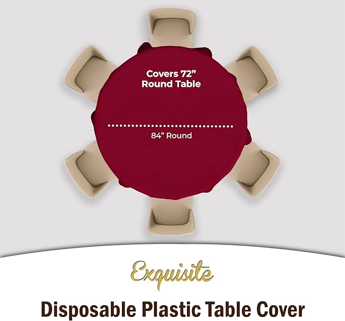 Party Solids 12-Pack Premium Plastic 84-Inch Round Tablecloth, Burgundy