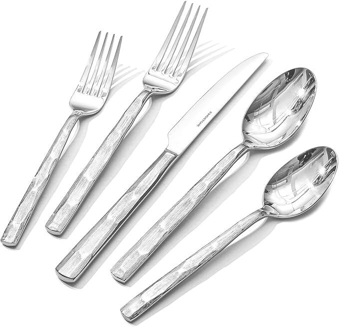 KINGSTONE Silverware Set, 40-Piece 18/10 Stainless Steel Brushed Handle Flatware Cutlery Set, for Kitchen, Home, Party, Wedding Gift, Rust Resistant and Dishwasher Safe