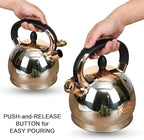 Stainless Steel Whistling Tea Kettle with Metal Capsulated Bottom for Quick Heat Distribution 2.8 Quart
