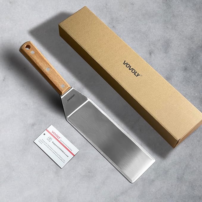 Stainless Steel Metal Spatula, Long Griddle Spatula, Hamburger Smasher Turner Scraper - Pancake Flipper - BBQ Turner and Flat Top Griddle Fliiper - Commercial Grade,3x8 inch