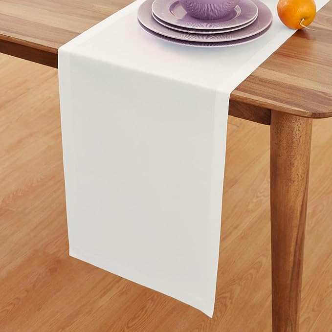 Solino Home White Table Runner 108 Inches Long - Dru Cotton Linen 14 x 108 Inch Table Runner for Dining, Summer, Fall, Autumn, Halloween - Handcrafted and Machine Washable