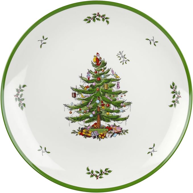 Spode Christmas Tree Melamine Round Platter - 14 Inch Shatterproof Serving Plate for Holiday Meals, Holiday Party - Festive Tableware for Indoor & Outdoor Use, Dishwasher Safe Christmas Dinnerware