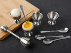 Egg Cracker Topper Set Soft Hard Boiled Eggs Separator Holder Include 4 Egg Spoons and 4 Egg Cups 1 Shells Remover Top Cutter Stainless Steel for Breakfast Kitchen Tool