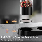 Electric Salt and Pepper Grinder Set, Mini Rechargeable Automatic Salt Pepper Shakers Mills, Adjustable Coarseness Easy Filling with Base&Cover, for Kitchen Outdoors Gift- 2 Packs, Black